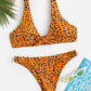 Plunge Neck Knot Front Dot Print Bikini Swimwear