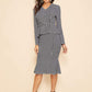 Black and White 30s Waist Belted Houndstooth Peplum Coat & Skirt Set