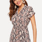 Polyester Notched Neckline Short Sleeve Self Tie Snakeskin Print Jumpsuit