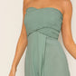 Green Sleeveless Off Shoulder Frill Trim Smocked Slit Hem Tube Dress