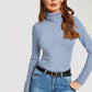Long Sleeve High Neck Rib-knit Form Fitted Tee Top