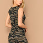 Round Neck Sleeveless Knot Front Camo Print Fitted Dress
