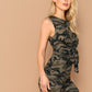 Round Neck Sleeveless Knot Front Camo Print Fitted Dress