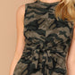 Round Neck Sleeveless Knot Front Camo Print Fitted Dress