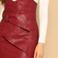 Notch High Waist Leather Look Buckle Belted Skirt