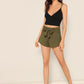 Army Green Bow Tie Waist Solid Shorts