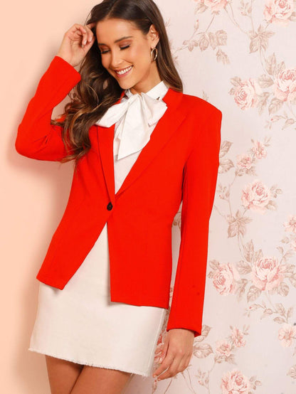 Notched Slim Fitted Solid Buttoned Blazer