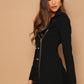 Long Sleeve Notched Neckline Double Breasted Detail Asymmetrical Zip Up Dress