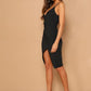 Sleeveless Spaghetti Strap Deep V Neck Surplice Wrap Asymmetrical Cami Dress