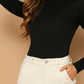 Black Stand Collar Long Sleeve Solid Mock-Neck Form Fitted Top