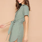 Green V Neck Button Up Curved Dip Hem Dress