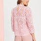 Pink Stand Collar Frilled Neck Lantern Sleeve Jacquard Top