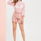 Pink Waist Knot Zip Side Pleated Solid Shorts