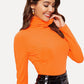 Long Sleeve High Neck Rib-knit Form Fitted Tee Top