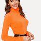 Long Sleeve High Neck Rib-knit Form Fitted Tee Top
