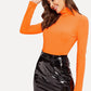 Long Sleeve High Neck Rib-knit Form Fitted Tee Top