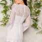 White Nylon Stand Collar Trumpet Sleeve Floral Lace Overlay Dress