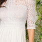 White Mock-Neck Lace Bodice Split Side Pleated Dress