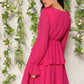 Hot Pink Polyester V Neck Frill Detail Surplice Wrap Dress