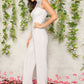 White Stand Collar Lace Bodice Tailored Jumpsuit