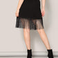 Black Fringe Plus Size Elastic Waist Fringe Hem Skirt
