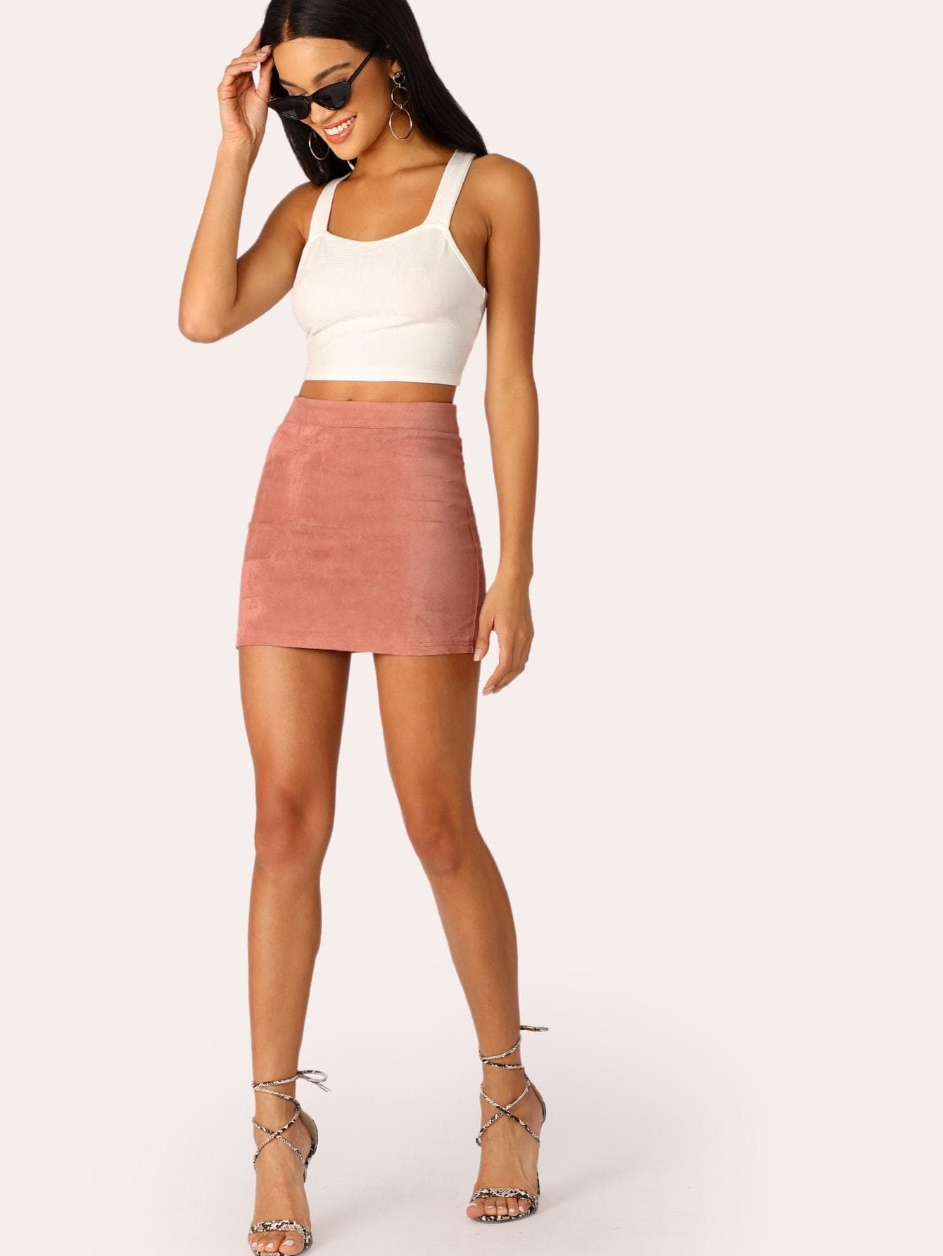 Stretchy Cut-and-sew Stepped Side Suede Skirt