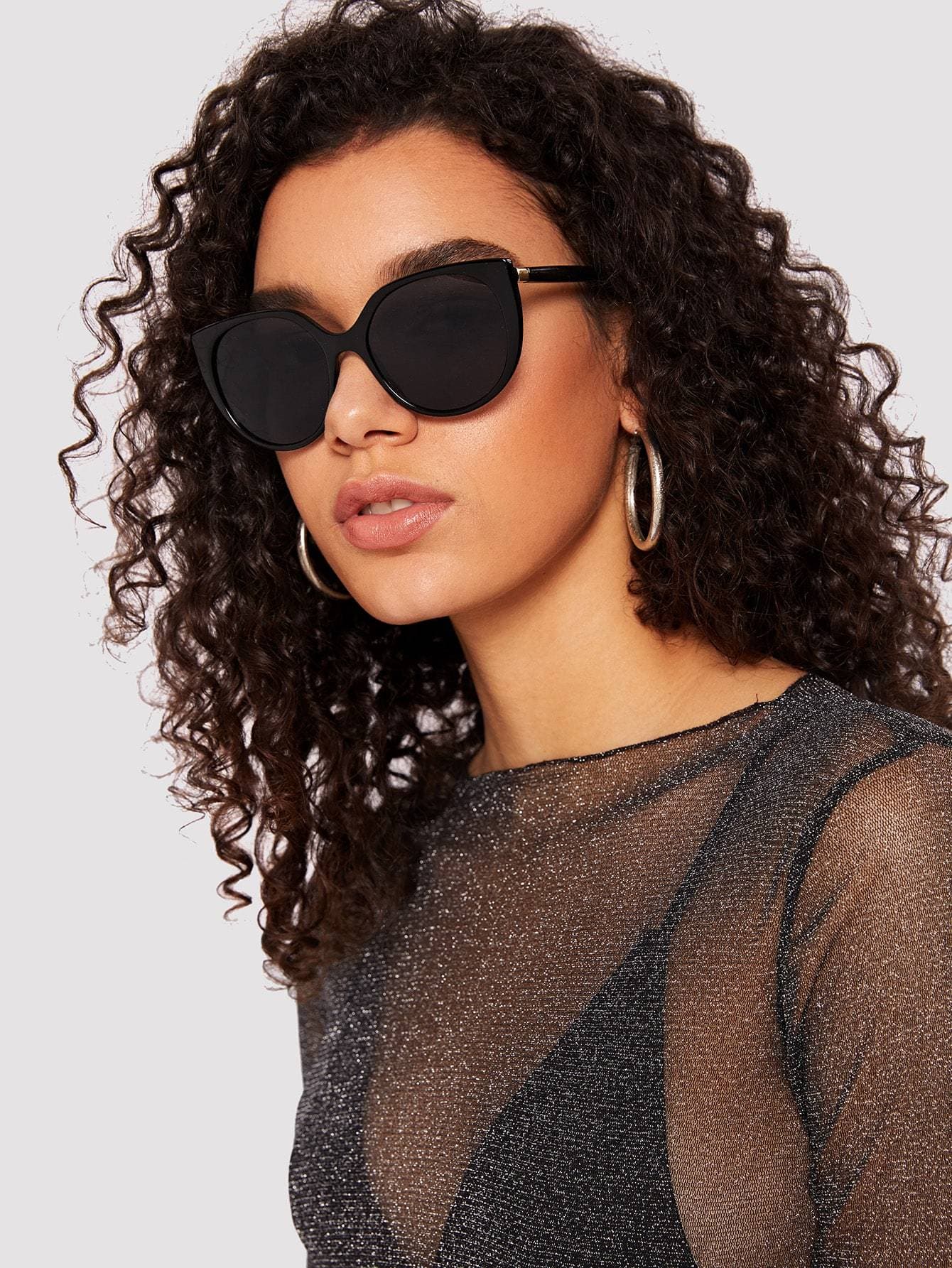 Black Metal Detail Flat Lens Sunglasses