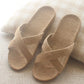Khaki Cross Strap Linen Slippers