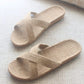 Khaki Cross Strap Linen Slippers