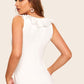 White Sleeveless Ruffle V Neck Solid Fitted Bodysuit