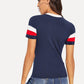 Navy Blue Short Sleeved Round Neck Colorblock Striped Ringer Top