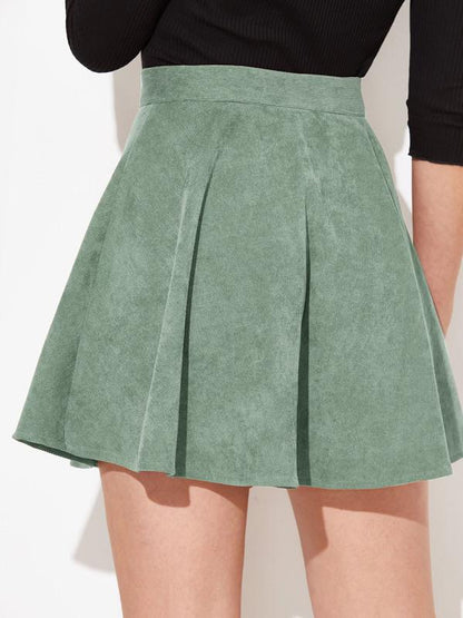 High Waist Button Up Flare Corduroy Mini Skirt