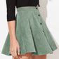 High Waist Button Up Flare Corduroy Mini Skirt