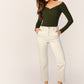 Off Shoulder Press Buttoned Front Rib-knit Bardot Tee Top