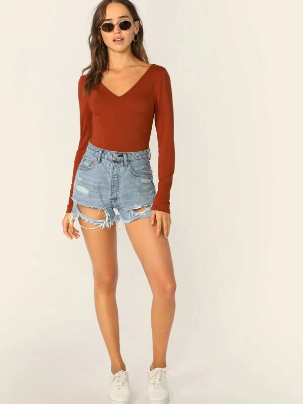 V-cut Neck Form Fitted Tee Top
