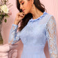 Round Neck Long Sleeve Contrast Lace Buttoned Keyhole Dress