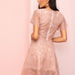 Pink V Neck Zip Back Guipure Lace Crop Top With Skirt