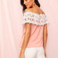 Pink Off Shoulder Hollow Out Crochet Top