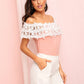 Pink Off Shoulder Hollow Out Crochet Top