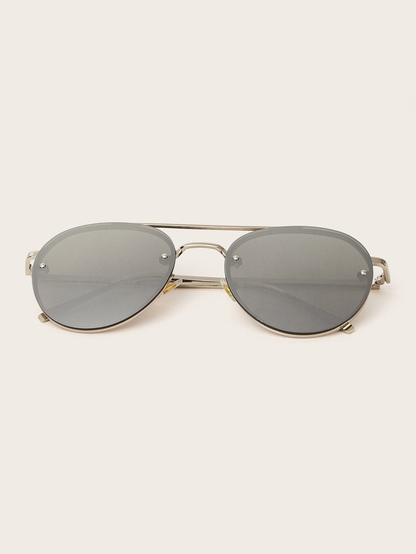 Silver Top Bar Mirror Lens Sunglasses