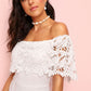 White High Waist Lace Overlay Off Shoulder Jumpsuit
