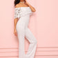 White High Waist Lace Overlay Off Shoulder Jumpsuit