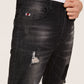 Black Straight Leg Button Fly Ripped Wash Ankle Jeans