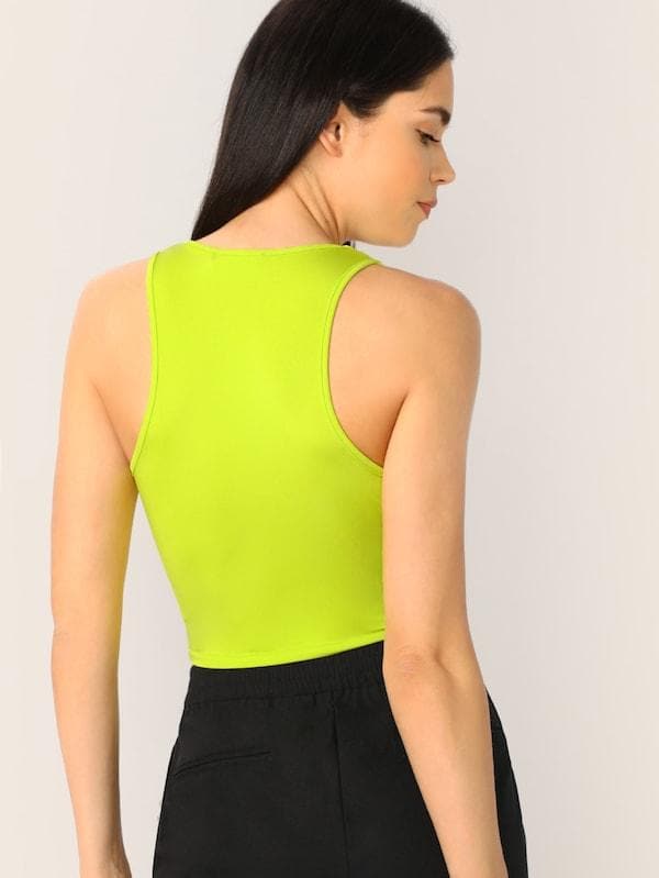 Scoop Neck Solid Fitted Tank Top - Green
