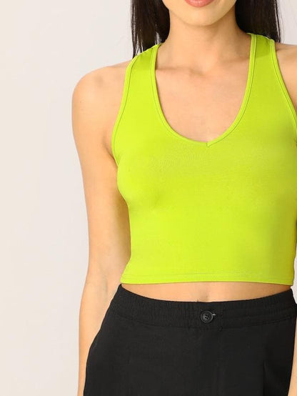 Scoop Neck Solid Fitted Tank Top - Green