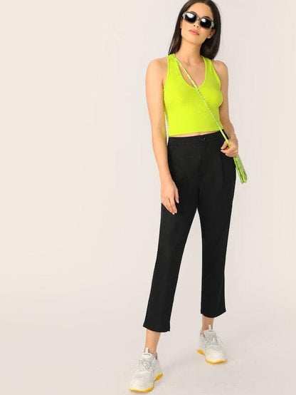 Scoop Neck Solid Fitted Tank Top - Green
