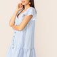 Blue V Neck Boho Single Breasted Ruffle Hem Striped Dress