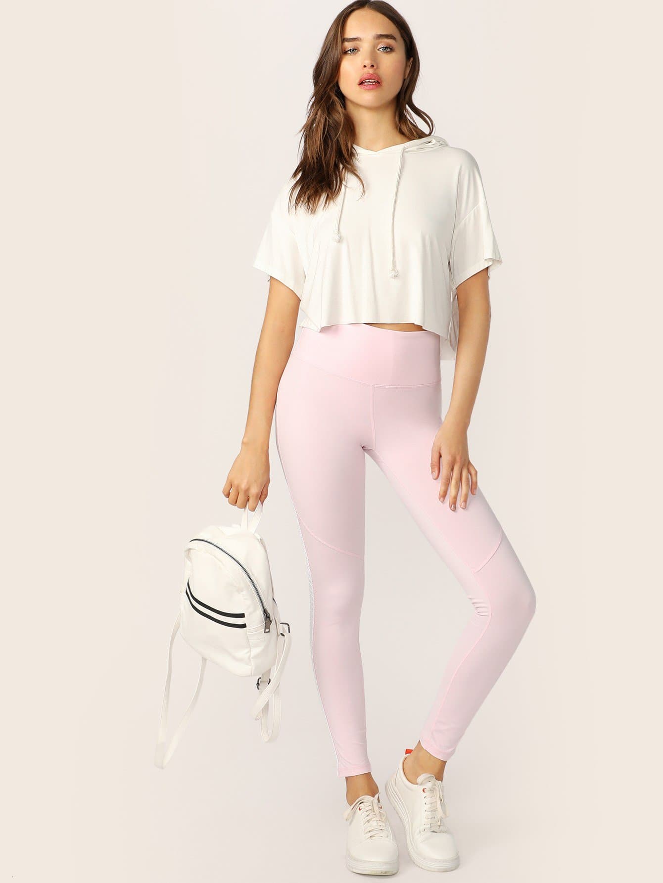 Pink Criss Cross Braided Side High Waisted Stretch Leggings