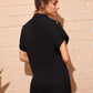 Black Mid Waist Button Front Roll Up Sleeve Romper