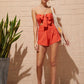 Orange Knot Front Shirred Tube Top With Shorts